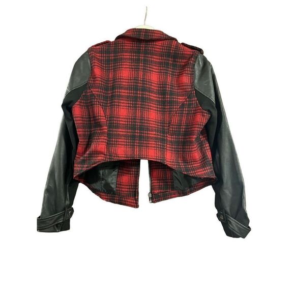 TORRID Buffalo Plaid Red Black Check Moto Bomber Jacket 00 M L - Picture 6 of 14